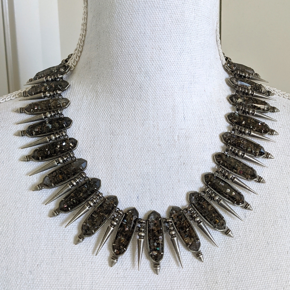 Kendra Scott Spike Collar Gwendolyn Statement Necklace Silver Black Pearl